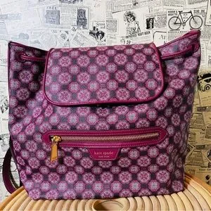 ? Kate Spade Garnet Rose Spade Flower Monogram Canvas Medium Flap Backpack AUTHENTIC/ORIGINAL KateSpade Flower Monogram Mia Flap  main image 4
